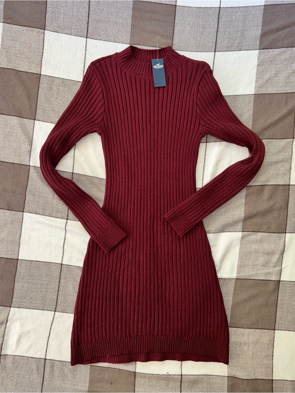 Hollister Ribbed Long Sleeve Dress - Burgundy